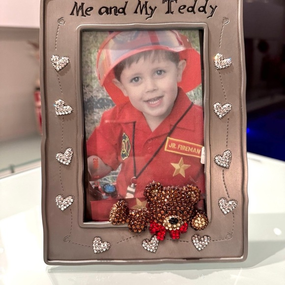Swarovski crystal teddy bear hearts baby shower gift picture frame - Picture 1 of 2
